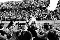 Azione di gioco della storica vittoria per 2-0 del Catania contro l'Inter il 4 giugno 1961
